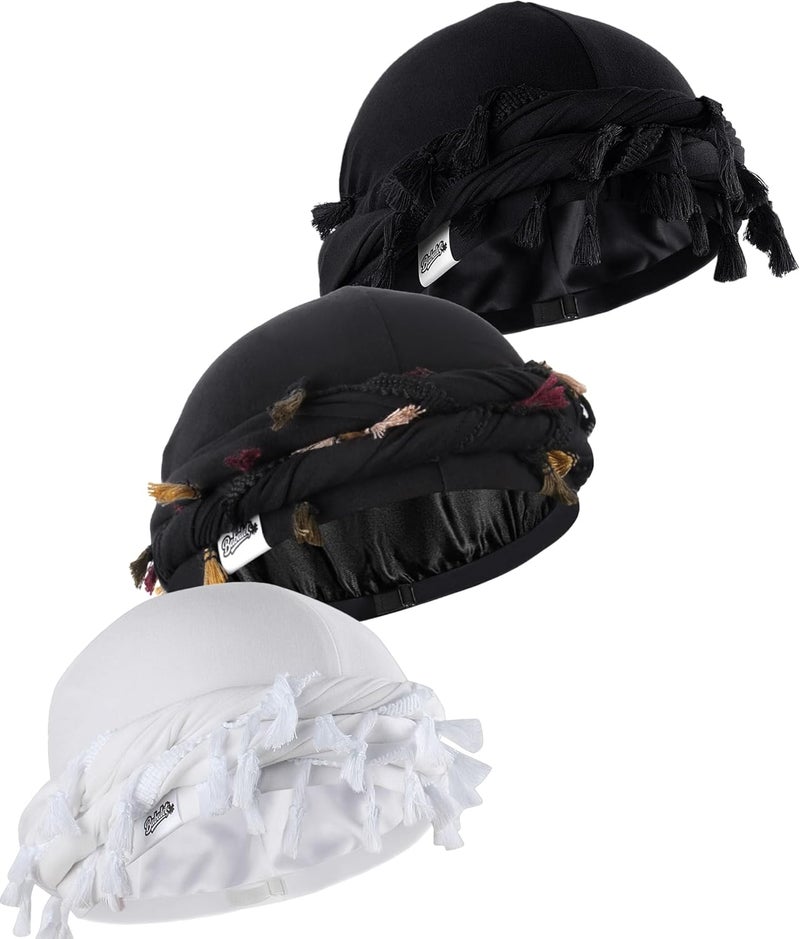 Babalet Store Halo Turban for Men Women Satin Lined Durag Head Wraps Skull Cap Pre-Tied Tassels Braid Beanie Vintage Twist Bonnet - Image 1